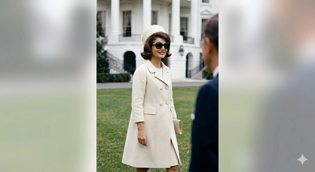 7. Jackie Kennedy
Tarzı: Modern, minimalist, geometrik çizgili ve "First Lady" şıklığı.
Neyle Ünlendi: 1960'ların ABD First Lady'si olarak, Oleg Cassini tarafından tasarlanan döpiyes takımları (pillbox şapkalarla tamamlanan), dev güneş gözlükleri, üç çeyrek kollu ceketleri ve sade kesimli elbiseleriyle 'Jackie O' stilini yarattı. Tarzı, zarafetin ve modernitenin sembolü oldu.